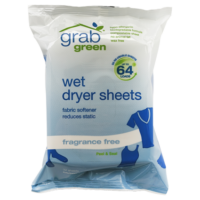Grab Green Wet Dryer Sheets Fragrance Free 64 loads